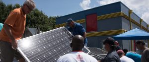 PV panel being installed during a class