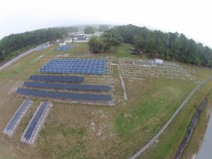 Aerial view of PV panels in a testing environment, photo.