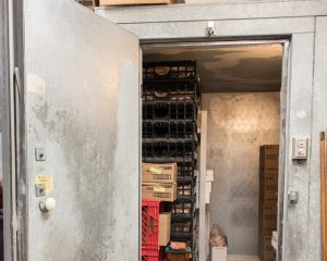 Open door to a walk in freezer