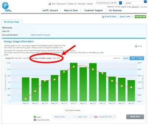 FPL utility bill Energy Usage Information for 12 months screen capture
