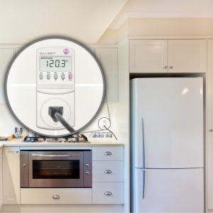 Kill-a-watt meter connected to a refrigerator