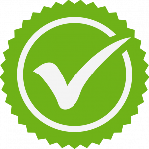 Green seal with white cirlcle and checkmark
