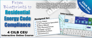 An ad for the online course From Blueprints to Residential Energy Code Compliance
