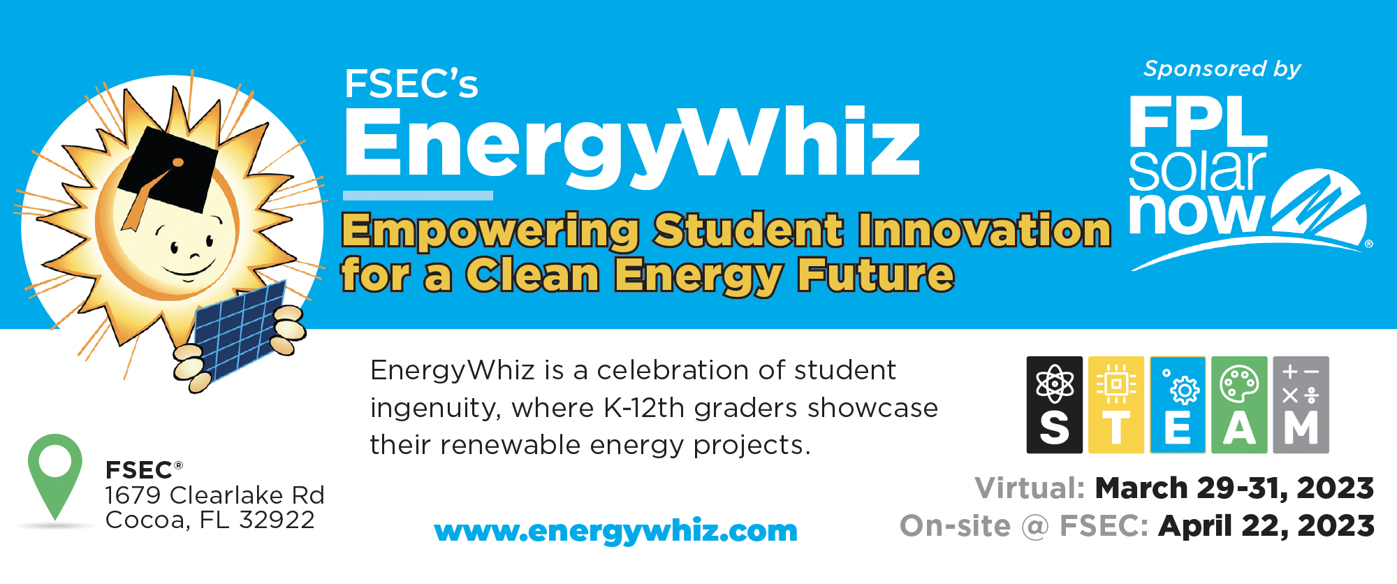 EnergyWhiz Virtual March 29-31, 2023, On-site at FSEC April 22, 2023