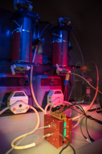 Photo of fuel cell, made by Scribner, in laboratory.